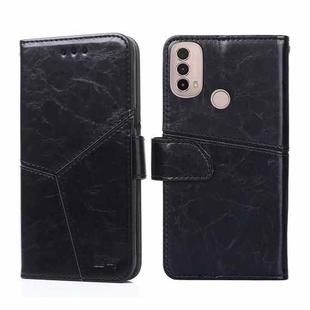 For Motorola Moto E40 Geometric Stitching Horizontal Flip Leather Phone Case(Black)
