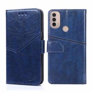 For Motorola Moto E40 Geometric Stitching Horizontal Flip Leather Phone Case(Blue)
