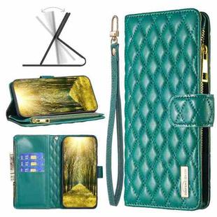 For Xiaomi Redmi Note 9 Pro Max Diamond Lattice Zipper Wallet Leather Flip Phone Case(Green)