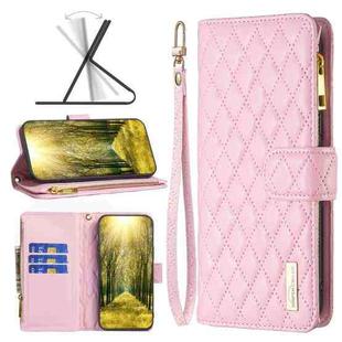 For Xiaomi Redmi Note 9 Pro Max Diamond Lattice Zipper Wallet Leather Flip Phone Case(Pink)