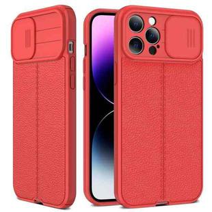 For iPhone 14 Pro Litchi Texture Sliding Camshield TPU Protective Phone Case(Red)