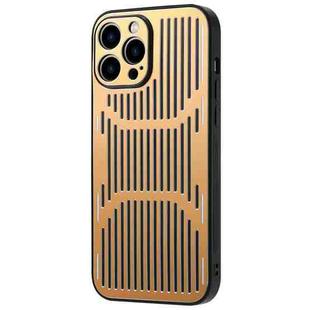 For iPhone 13 Pro Max Hollow Heat Dissipation Metal Phone Case (Gold)