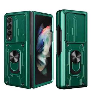 For Samsung Galaxy Z Fold4 Sliding Camshield Card Phone Case(Dark Green)