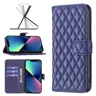 For iPhone 14 Diamond Lattice Wallet Leather Flip Phone Case (Blue)