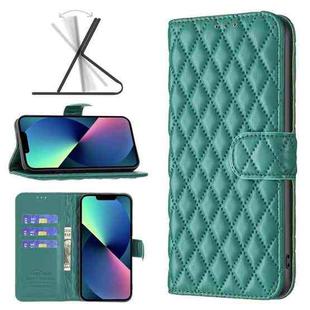 For iPhone 14 Diamond Lattice Wallet Leather Flip Phone Case (Green)