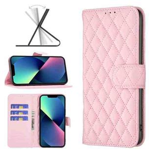 For iPhone 14 Diamond Lattice Wallet Leather Flip Phone Case (Pink)