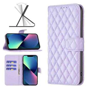 For iPhone 14 Diamond Lattice Wallet Leather Flip Phone Case (Purple)