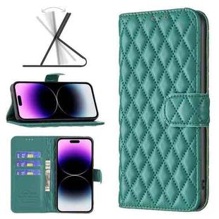 Diamond Lattice Wallet Leather Flip Phone Case For iPhone 14 Pro(Green)