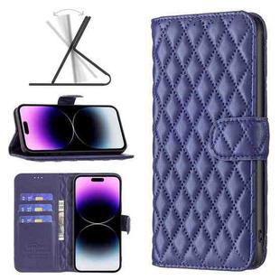 For iPhone 14 Pro Max Diamond Lattice Wallet Leather Flip Phone Case (Blue)