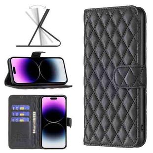 Diamond Lattice Wallet Leather Flip Phone Case For iPhone 14 Pro Max(Black)
