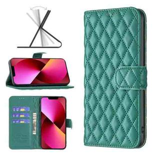 For iPhone 13 Diamond Lattice Wallet Leather Flip Phone Case(Green)