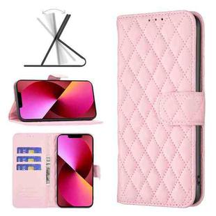 For iPhone 13 Diamond Lattice Wallet Leather Flip Phone Case(Pink)