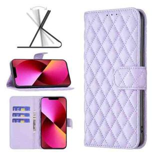 For iPhone 13 Diamond Lattice Wallet Leather Flip Phone Case(Purple)