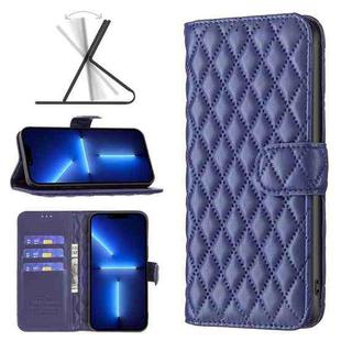 For iPhone 13 Pro Max Diamond Lattice Wallet Leather Flip Phone Case (Blue)