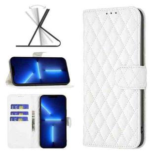For iPhone 13 Pro Max Diamond Lattice Wallet Leather Flip Phone Case (White)