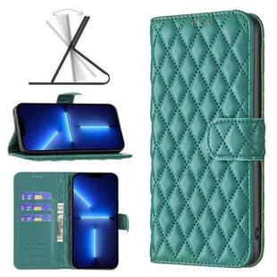 For iPhone 13 Pro Max Diamond Lattice Wallet Leather Flip Phone Case (Green)