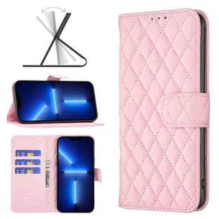 For iPhone 13 Pro Max Diamond Lattice Wallet Leather Flip Phone Case (Pink)
