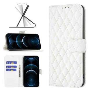 For iPhone 12 Pro Max Diamond Lattice Wallet Leather Flip Phone Case(White)