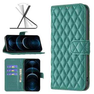 For iPhone 12 Pro Max Diamond Lattice Wallet Leather Flip Phone Case(Green)