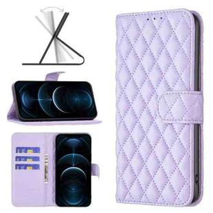 For iPhone 12 Pro Max Diamond Lattice Wallet Leather Flip Phone Case(Purple)