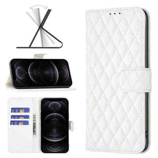 For iPhone 12 / 12 Pro Diamond Lattice Wallet Leather Flip Phone Case(White)