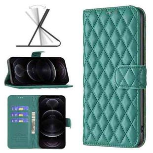 For iPhone 12 / 12 Pro Diamond Lattice Wallet Leather Flip Phone Case(Green)