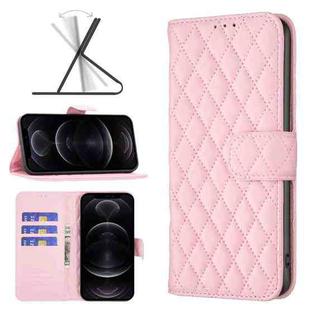 For iPhone 12 / 12 Pro Diamond Lattice Wallet Leather Flip Phone Case(Pink)