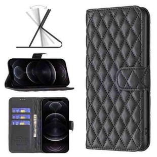 For iPhone 12 / 12 Pro Diamond Lattice Wallet Leather Flip Phone Case(Black)