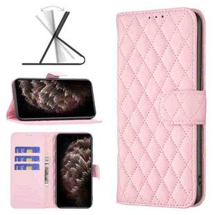 For iPhone 11 Pro Max Diamond Lattice Wallet Leather Flip Phone Case (Pink)