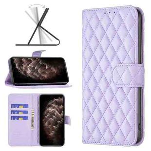 For iPhone 11 Pro Max Diamond Lattice Wallet Leather Flip Phone Case (Purple)