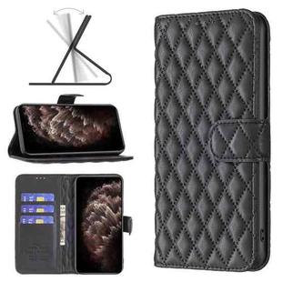 For iPhone 11 Pro Max Diamond Lattice Wallet Leather Flip Phone Case (Black)