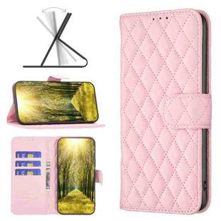 For iPhone X / XS Diamond Lattice Wallet Leather Flip Phone Case(Pink)