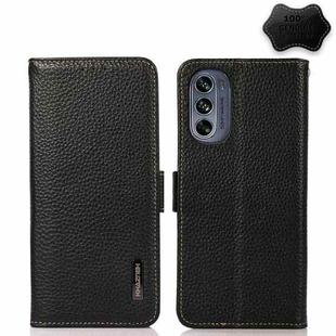 For Motorola Moto G62 5G KHAZNEH Side-Magnetic Litchi Genuine Leather RFID Phone Case(Black)