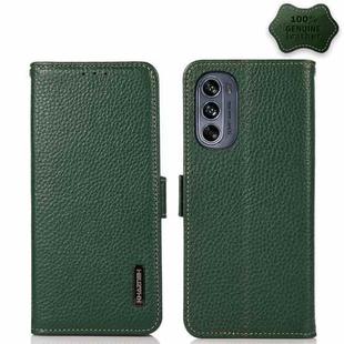 For Motorola Moto G62 5G KHAZNEH Side-Magnetic Litchi Genuine Leather RFID Phone Case(Green)