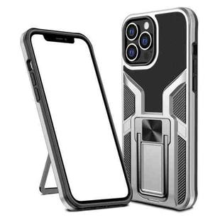 Armor 2 in 1 PC + TPU Magnetic Shockproof Case with Foldable Holder For iPhone 14 Pro Max(Silver)