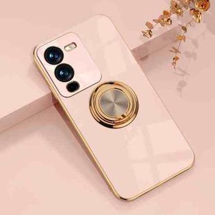 For vivo S15 Electroplated Silicone Phone Case with Ring(Light Pink)