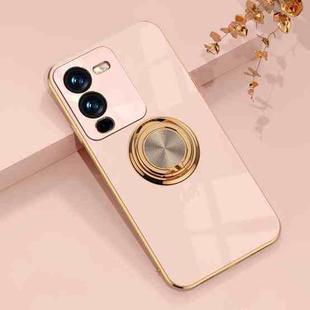 For vivo S15 Pro Electroplated Silicone Phone Case with Ring(Light Pink)