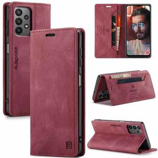 For Samsung Galaxy A23 AutSpace A01 Retro Skin-feel Crazy Horse RFID Leather Phone Case(Wine Red)