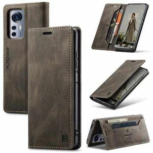 For Xiaomi 12 / 12X AutSpace A01 Retro Skin-feel Crazy Horse RFID Leather Phone Case(Coffee)