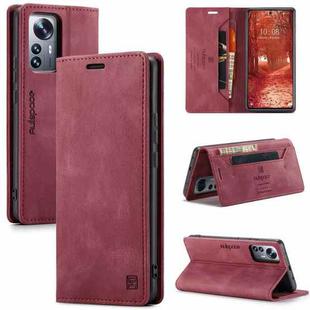 For Xiaomi 12 Lite AutSpace A01 Retro Skin-feel Crazy Horse RFID Leather Phone Case(Wine Red)