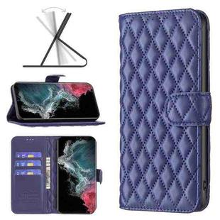 For Samsung Galaxy S22 Ultra 5G Diamond Lattice Wallet Leather Flip Phone Case(Blue)