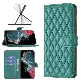 For Samsung Galaxy S22 Ultra 5G Diamond Lattice Wallet Leather Flip Phone Case(Green)
