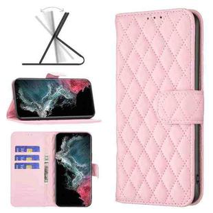 For Samsung Galaxy S22 Ultra 5G Diamond Lattice Wallet Leather Flip Phone Case(Pink)