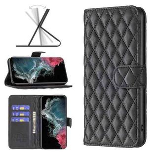 For Samsung Galaxy S22 Ultra 5G Diamond Lattice Wallet Leather Flip Phone Case(Black)