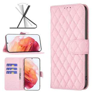 For Samsung Galaxy S21 5G Diamond Lattice Wallet Leather Flip Phone Case(Pink)