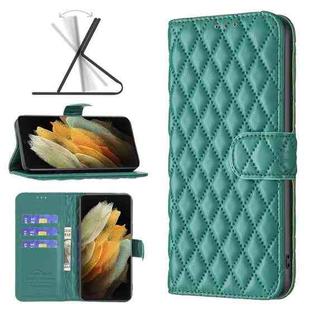 For Samsung Galaxy S21 Ultra 5G Diamond Lattice Wallet Leather Flip Phone Case(Green)