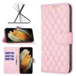 For Samsung Galaxy S21 Ultra 5G Diamond Lattice Wallet Leather Flip Phone Case(Pink)