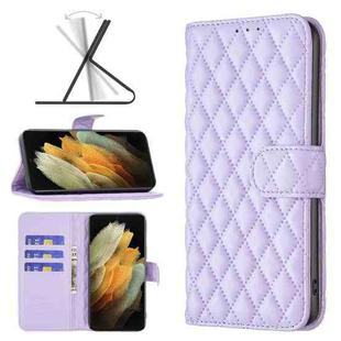 For Samsung Galaxy S21 Ultra 5G Diamond Lattice Wallet Leather Flip Phone Case(Purple)
