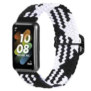 For Huawei Band 7 Nylon Braided Buckle Watch Band(Black White)