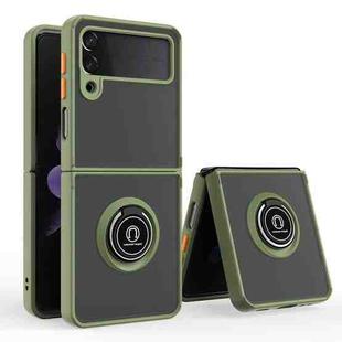 For Samsung Galaxy Z Flip4 Q Shadow I Ring Kickstand PC and TPU Hybrid Phone Case(Army Green)